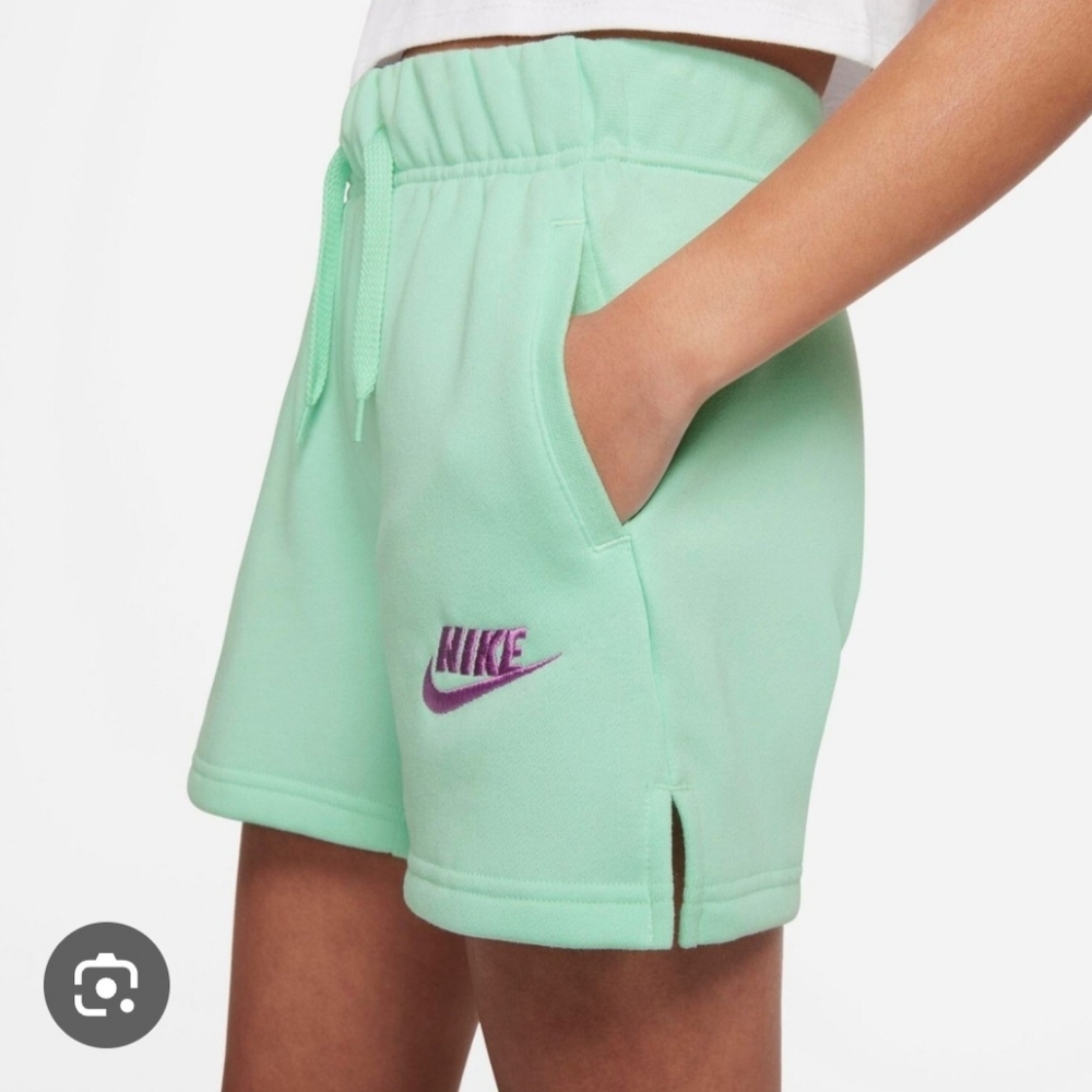Nike Kids Light Green Shorts with Purple Logo Girls 10-12y